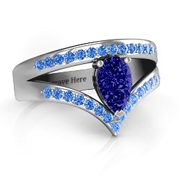 Point Of Elegance Ring in 925 Sterling Silver with Blue Sapphire and Fancy Blue Premium Zirconia