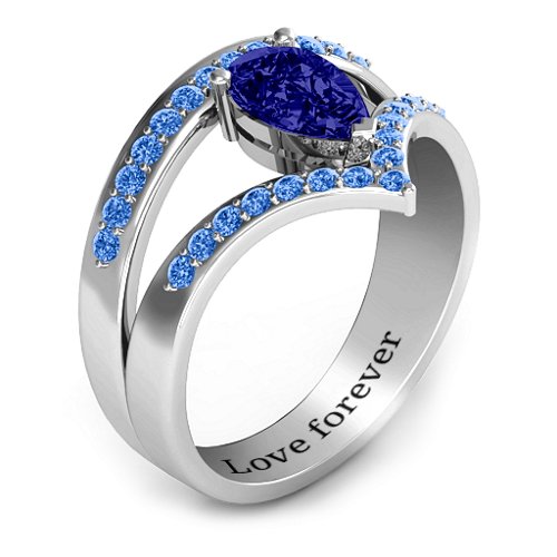 Point Of Elegance Ring – Sterling Silver with Blue Sapphire and Fancy Blue Premium Zirconia