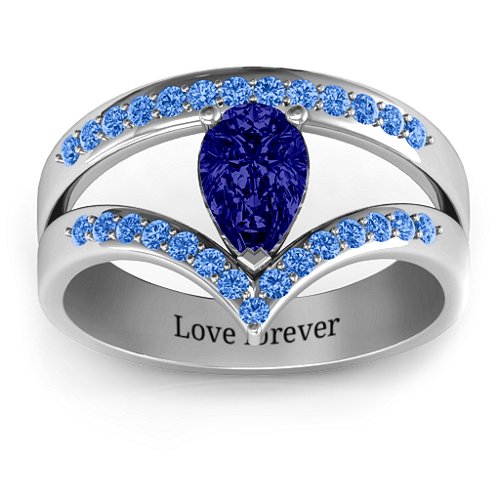 Point Of Elegance Ring – Sterling Silver with Blue Sapphire and Fancy Blue Premium Zirconia