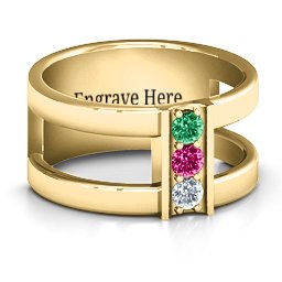 Layers Of Love Ring in 10K Solid Yellow Gold with Emerald, Ruby, and Cubic Zirconia