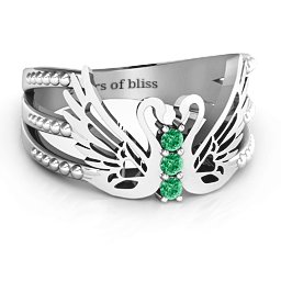 Sparkling Swan Ring in 925 Sterling Silver with Emerald