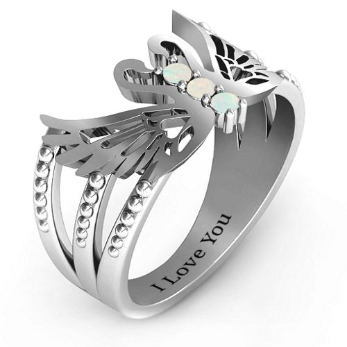 Sparkling Swan Ring – Sterling Silver with Opal