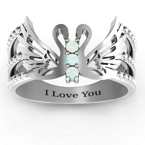 Sparkling Swan Ring – Sterling Silver with Opal