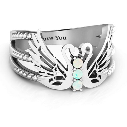 Sparkling Swan Ring – Sterling Silver with Opal