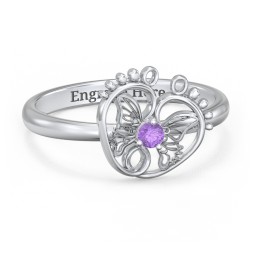 Butterfly Baby Feet Ring in 925 Sterling Silver with Amethyst