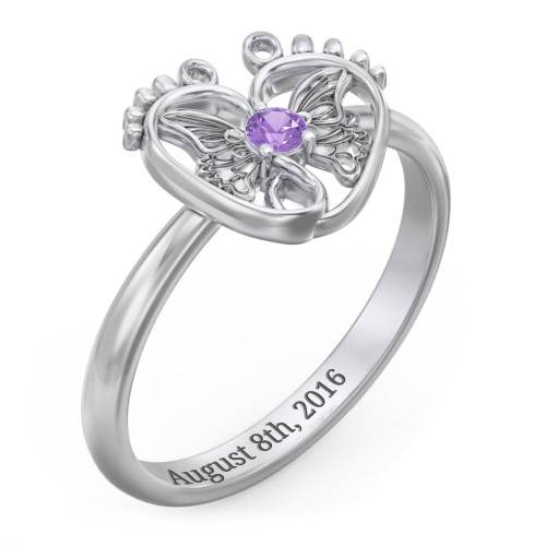 Butterfly Baby Feet Ring – Sterling Silver with Amethyst