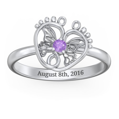 Butterfly Baby Feet Ring – Sterling Silver with Amethyst