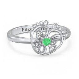 Butterfly Baby Feet Ring in 925 Sterling Silver with Emerald