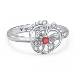 Butterfly Baby Feet Ring in 925 Sterling Silver with Garnet