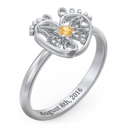 Butterfly Baby Feet Ring – Sterling Silver with Citrine