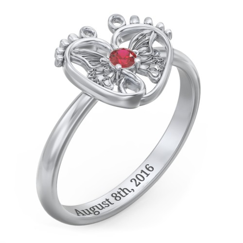 Butterfly Baby Feet Ring – Sterling Silver with Garnet