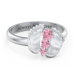 Baby Feet Birthstone Ring in 925 Sterling Silver with Pink Tourmaline
