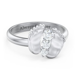 Baby Feet Birthstone Ring in 925 Sterling Silver with Diamond