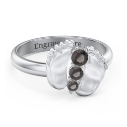Baby Feet Birthstone Ring in 925 Sterling Silver with Smokey Quartz