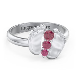 Baby Feet Birthstone Ring in 925 Sterling Silver with Ruby