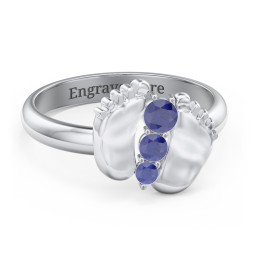 Baby Feet Birthstone Ring in 925 Sterling Silver with Blue Sapphire