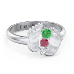 Baby Feet Birthstone Ring in 925 Sterling Silver with Emerald, Ruby, and Cubic Zirconia