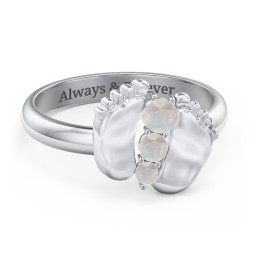 Baby Feet Birthstone Ring in 925 Sterling Silver with Opal