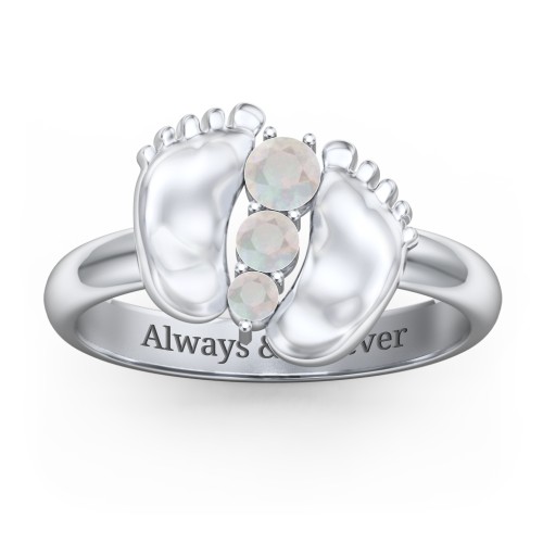 Baby Feet Birthstone Ring – Sterling Silver with Opal