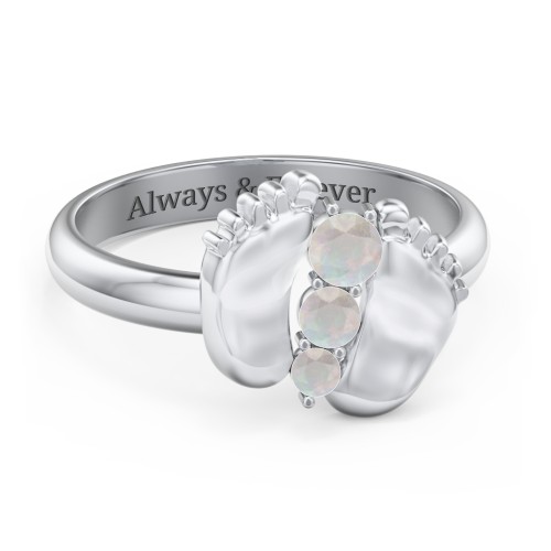 Baby Feet Birthstone Ring – Sterling Silver with Opal