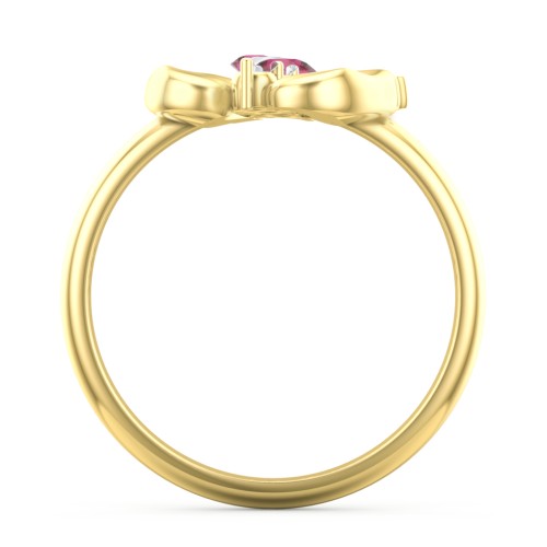 Baby Feet Birthstone Ring – 10K Yellow Gold with Ruby and Cubic Zirconia