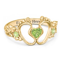 Baby Footprints Ring with Heart Cut Gemstone and Accents