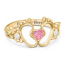 Baby Footprints Ring with Heart Cut Gemstone and Accents