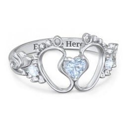 Baby Footprints Ring with Heart Cut Gemstone and Accents
