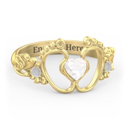 Baby Footprints Ring with Heart Cut Gemstone and Accents