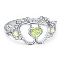 Baby Footprints Ring with Heart Cut Gemstone and Accents in 925 Sterling Silver with Peridot