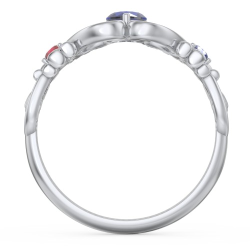 Baby Footprints Ring with Heart Cut Gemstone and Accents – Sterling Silver with Blue Sapphire and Garnet