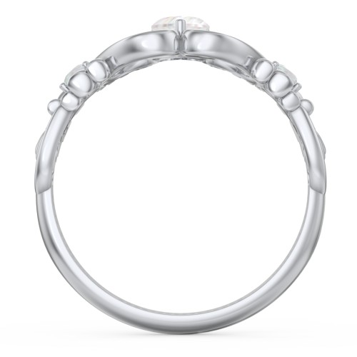 Baby Footprints Ring with Heart Cut Gemstone and Accents – Sterling Silver with Opal