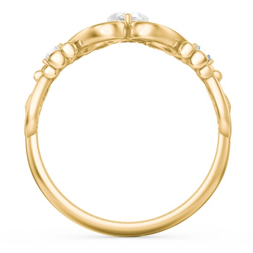 Baby Footprints Ring with Heart Cut Gemstone and Accents – 10K Yellow Gold with Diamond and Blue Topaz