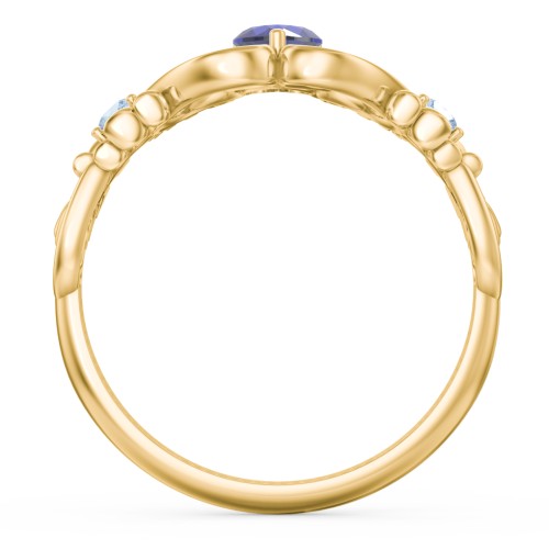 Baby Footprints Ring with Heart Cut Gemstone and Accents – 10K Yellow Gold with Blue Sapphire and Blue Topaz