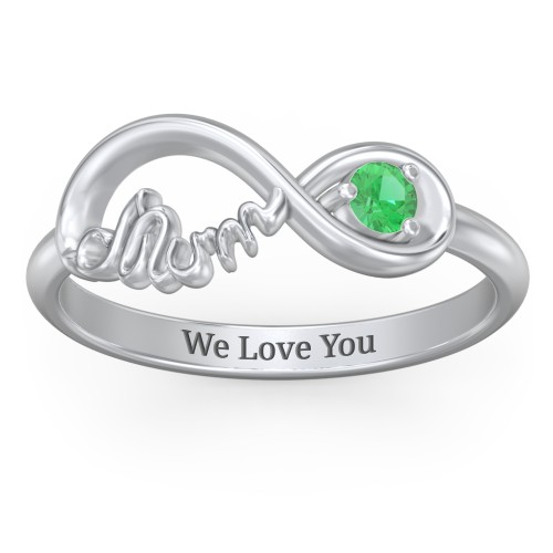 Infinite Bond Mum Ring – Sterling Silver with Emerald
