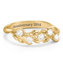 Organic Leaf Five Stone Family Ring