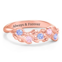 Organic Leaf Five Stone Family Ring in 10K Solid Rose Gold with Tanzanite and Pink Tourmaline