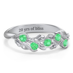 Organic Leaf Five Stone Family Ring in 925 Sterling Silver with Emerald