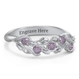 Organic Leaf Five Stone Family Ring in 925 Sterling Silver with Alexandrite