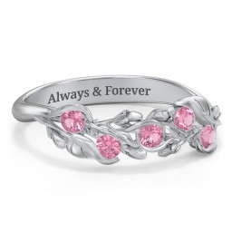 Organic Leaf Five Stone Family Ring in 925 Sterling Silver with Pink Tourmaline