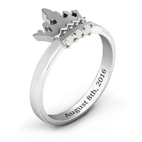 Royal Family Princess Tiara Ring – Sterling Silver with Opal