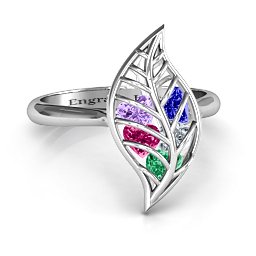 Mint to Be Cage Leaf Ring in 925 Sterling Silver with Emerald, Ruby, Cubic Zirconia, Amethyst, and Blue Sapphire