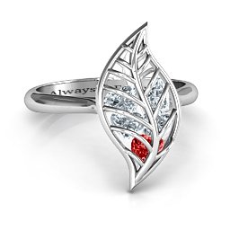 Mint to Be Cage Leaf Ring in 925 Sterling Silver with Garnet