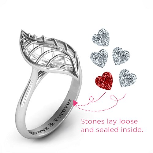 Mint to Be Cage Leaf Ring – Sterling Silver with Garnet and Cubic Zirconia