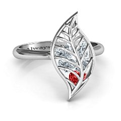 Mint to Be Cage Leaf Ring – 10K White Gold with Garnet and Cubic Zirconia