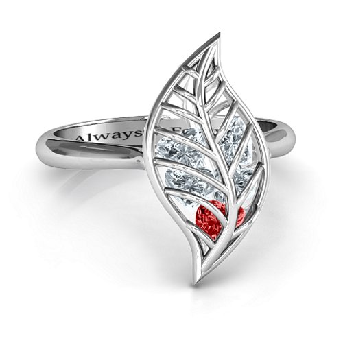 Mint to Be Cage Leaf Ring – 10K White Gold with Garnet and Cubic Zirconia
