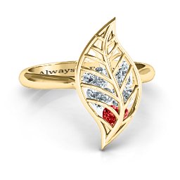 Mint to Be Cage Leaf Ring in 10K Solid Yellow Gold with Garnet