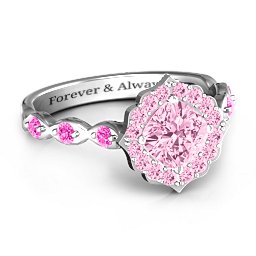Vintage Glamour Ring With Accent Stones in 925 Sterling Silver with Fancy Pink Premium Zirconia and Pink Tourmaline