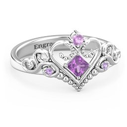 Fairytale Princess Tiara Ring in 925 Sterling Silver with Amethyst and Amethyst Premium Zirconia