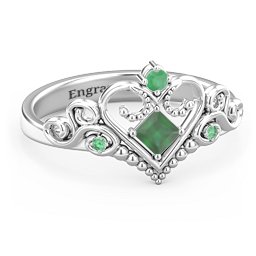 Fairytale Princess Tiara Ring in 925 Sterling Silver with Emerald and Green Premium Zirconia